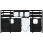 Cama alta niños con cortinas madera pino blanco negro 90x200 cm