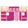 Cama alta para niños con cortinas madera pino rosa 90x200 cm