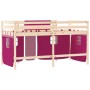 Cama alta para niños con cortinas madera pino rosa 90x200 cm