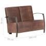 Sofá de 2 plazas envejecido cuero auténtico marrón