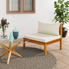Intermediate sectional sofa white cushion cream acacia wood by , Modular outdoor sofas - Ref: Foro24-316289, Price: 141,96 €,...