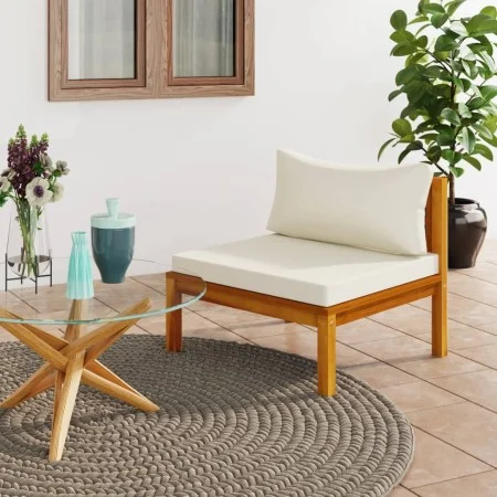 Intermediate sectional sofa white cushion cream acacia wood by , Modular outdoor sofas - Ref: Foro24-316289, Price: 141,96 €,...
