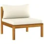 Intermediate sectional sofa white cushion cream acacia wood by , Modular outdoor sofas - Ref: Foro24-316289, Price: 141,96 €,...