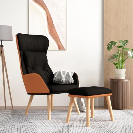 Relaxation armchair with black fabric and synthetic leather stool by , Armchairs - Ref: Foro24-3097766, Price: 145,77 €, Disc...