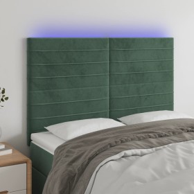 Headboard with LED lights dark green velvet 144x5x118/128 cm by , Headboards and footboards - Ref: Foro24-3122615, Price: 107...