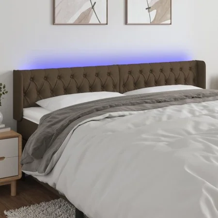 Cabecero con LED de tela marrón oscuro 203x16x78/88 cm de , Cabeceros y pies de cama - Ref: Foro24-3123597, Precio: 106,36 €,...