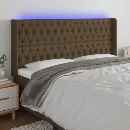 Kopfteil mit LED aus dunkelbraunem Stoff 203x16x118/128 cm von , Kopf- und Fußteile - Ref: Foro24-3124409, Preis: 188,99 €, R...