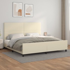 Estructura de cama con cabecero cuero sintético crema 200x200cm