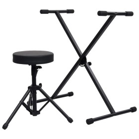 Schwarzes Keyboardständer- und Hocker-Set von vidaXL, Bänke und Hocker - Ref: Foro24-70095, Preis: 58,25 €, Rabatt: %