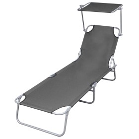 Folding sun lounger with gray steel awning by vidaXL, Loungers - Ref: Foro24-44291, Price: 58,20 €, Discount: %