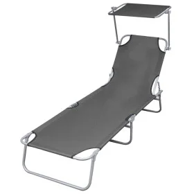 Folding sun lounger with gray steel awning by vidaXL, Loungers - Ref: Foro24-44291, Price: 60,73 €, Discount: %