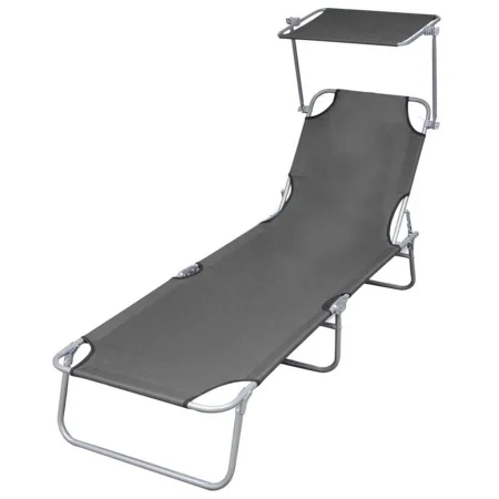 Folding sun lounger with gray steel awning by vidaXL, Loungers - Ref: Foro24-44291, Price: 60,73 €, Discount: %