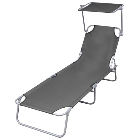 Tumbona plegable con toldo de acero gris de vidaXL, Tumbonas - Ref: Foro24-44291, Precio: 59,39 €, Descuento: %