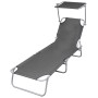 Tumbona plegable con toldo de acero gris de vidaXL, Tumbonas - Ref: Foro24-44291, Precio: 59,39 €, Descuento: %