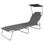 Tumbona plegable con toldo de acero gris de vidaXL, Tumbonas - Ref: Foro24-44291, Precio: 59,39 €, Descuento: %