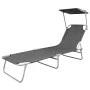 Tumbona plegable con toldo de acero gris de vidaXL, Tumbonas - Ref: Foro24-44291, Precio: 60,69 €, Descuento: %