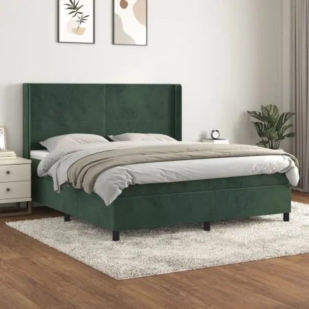Box spring bed with dark green velvet mattress 160x200 cm by , Beds and slatted bases - Ref: Foro24-3132570, Price: 579,43 €,...