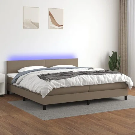Box spring bed with LED mattress taupe gray fabric 200x200 cm by , Beds and slatted bases - Ref: Foro24-3133025, Price: 640,1...