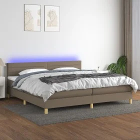 Box spring bed with LED mattress taupe gray fabric 200x200 cm by , Beds and slatted bases - Ref: Foro24-3133825, Price: 629,3...