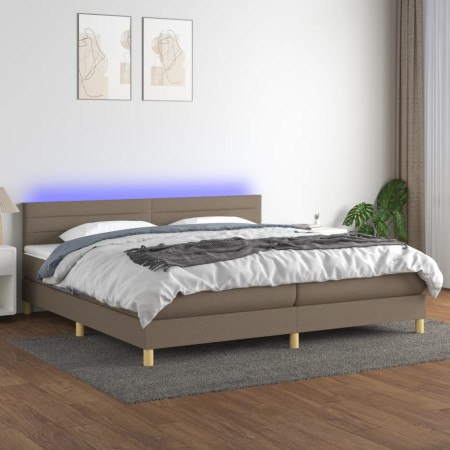Box spring bed with LED mattress taupe gray fabric 200x200 cm by , Beds and slatted bases - Ref: Foro24-3133825, Price: 629,7...