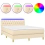 Box spring bed with mattress and LED cream fabric 140x200 cm by , Beds and slatted bases - Ref: Foro24-3133962, Price: 451,97...