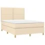 Box spring bed with mattress and LED cream fabric 140x200 cm by , Beds and slatted bases - Ref: Foro24-3133962, Price: 451,97...