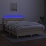Box spring bed with mattress and LED cream fabric 140x200 cm by , Beds and slatted bases - Ref: Foro24-3133962, Price: 464,97...