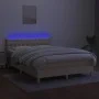Box spring bed with mattress and LED cream fabric 140x200 cm by , Beds and slatted bases - Ref: Foro24-3133962, Price: 451,97...