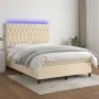 Box spring bed mattress and LED lights cream fabric 140x200 cm by , Beds and slatted bases - Ref: Foro24-3135122, Price: 534,...