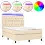Box spring bed mattress and LED lights cream fabric 140x200 cm by , Beds and slatted bases - Ref: Foro24-3135122, Price: 534,...