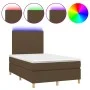 Box spring bed with mattress and LED dark brown fabric 120x200 cm by , Beds and slatted bases - Ref: Foro24-3135264, Price: 3...