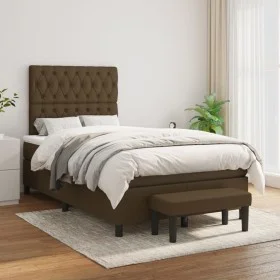 Box spring bed with dark brown fabric mattress 120x200 cm by , Beds and slatted bases - Ref: Foro24-3136824, Price: 473,58 €,...