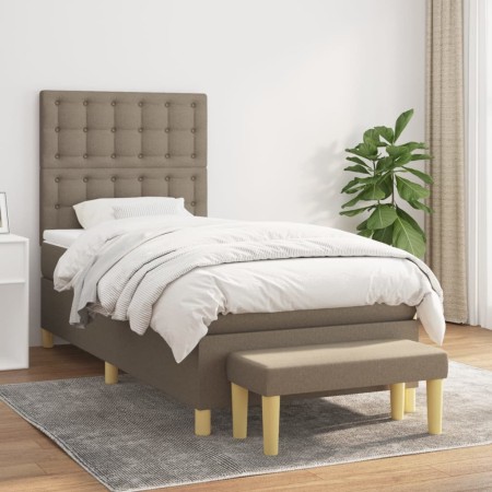Box spring bed with taupe gray fabric mattress 100x200 cm by , Beds and slatted bases - Ref: Foro24-3137457, Price: 430,61 €,...