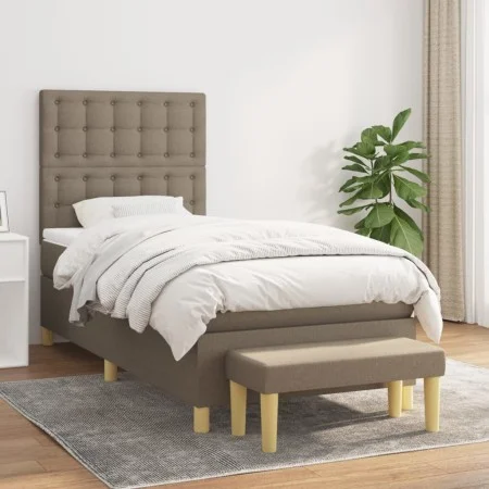 Box spring bed with taupe gray fabric mattress 100x200 cm by , Beds and slatted bases - Ref: Foro24-3137457, Price: 395,65 €,...