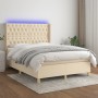 Box spring bed mattress and LED lights cream fabric 140x200 cm by , Beds and slatted bases - Ref: Foro24-3139122, Price: 573,...