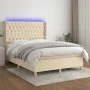 Box spring bed mattress and LED lights cream fabric 140x200 cm by , Beds and slatted bases - Ref: Foro24-3139122, Price: 566,...