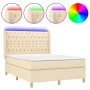Box spring bed mattress and LED lights cream fabric 140x200 cm by , Beds and slatted bases - Ref: Foro24-3139122, Price: 566,...