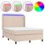 Box spring bed LED mattress cappuccino synthetic leather 140x200cm by , Beds and slatted bases - Ref: Foro24-3139270, Price: ...