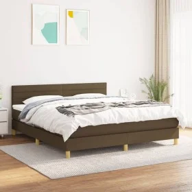 Box spring bed with dark brown fabric mattress 160x200 cm by , Beds and slatted bases - Ref: Foro24-3140708, Price: 466,42 €,...