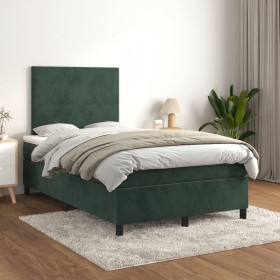 Cama box spring con colchón terciopelo verde oscuro 120x200 cm