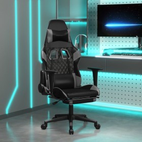 Silla gaming con reposapiés cuero sintético negro gris