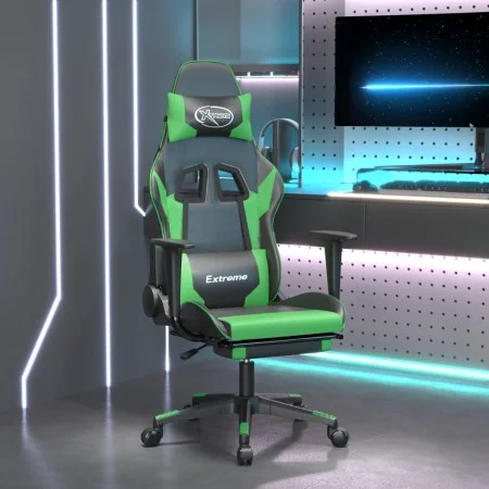 Gaming chair with footrest black green synthetic leather by , Gaming chairs - Ref: Foro24-3143702, Price: 132,93 €, Discount: %