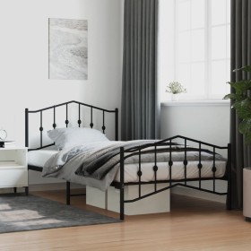 Estructura de cama con cabecero y estribo metal negro 100x200cm