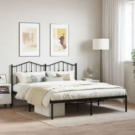Bed frame with black metal headboard 160x200 cm by , Beds and slatted bases - Ref: Foro24-373792, Price: 107,18 €, Discount: %