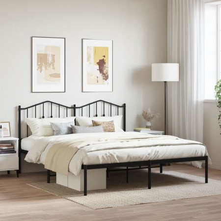 Estructura de cama con cabecero metal negro 160x200 cm de , Camas y somieres - Ref: Foro24-373792, Precio: 108,79 €, Descuent...