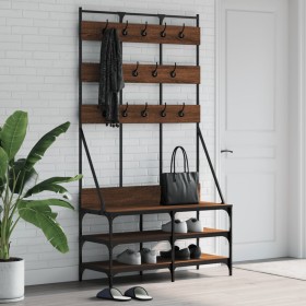 Coat rack with brown oak shoe rack 100x40x184 cm by , Dresser Organizers and Bar Hangers - Ref: Foro24-837861, Price: 84,11 €...