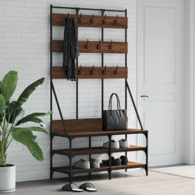 Coat rack with brown oak shoe rack 100x40x184 cm by , Dresser Organizers and Bar Hangers - Ref: Foro24-837861, Price: 78,63 €...
