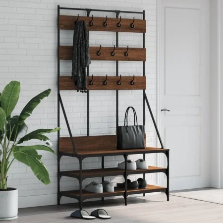 Garderobenständer mit Schuhregal aus brauner Eiche, 100 x 40 x 184 cm von , Kommoden-Organizer und Bar-Kleiderbügel - Ref: Fo...