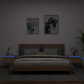 Mesitas de noche de pared con luces LED 2 unidades roble Sonoma de , Mesitas de noche - Ref: Foro24-836831, Precio: 67,63 €, ...