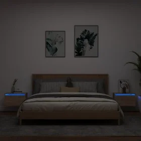 Wall bedside tables with LED lights 2 units Sonoma Oak by , Nightstands - Ref: Foro24-836831, Price: 65,63 €, Discount: %